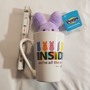 Peeps plush in 15 fl oz Latte coffee mug with stuffed peep inside